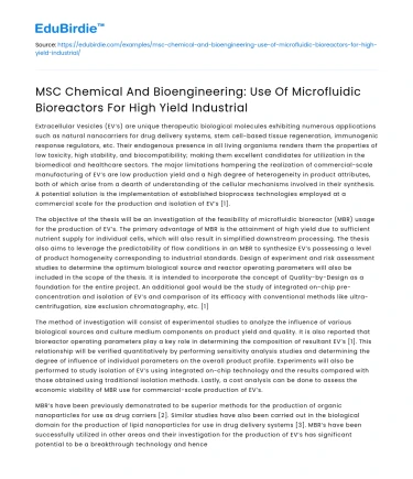 MSC Chem and Bioengineering: Microfluidic Bioreactors for High Yield