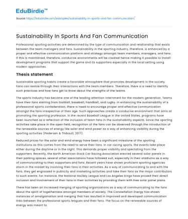 Sustainability In Sports And Fan Communication