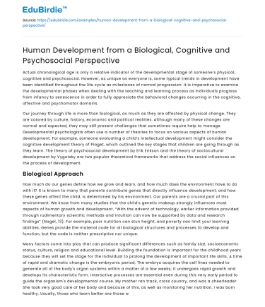 Human Development: Biological, Cognitive, Psychosocial Viewpoints