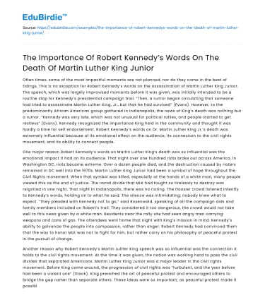 Significance of Robert Kennedy’s Words on MLK’s Death