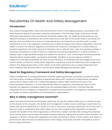 Peculiarities Of Health And Safety Management