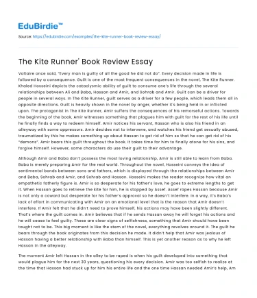 The Kite Runner’ Book Review Essay