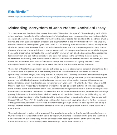 Misleading Martyrdom of John Proctor: Analytical Essay