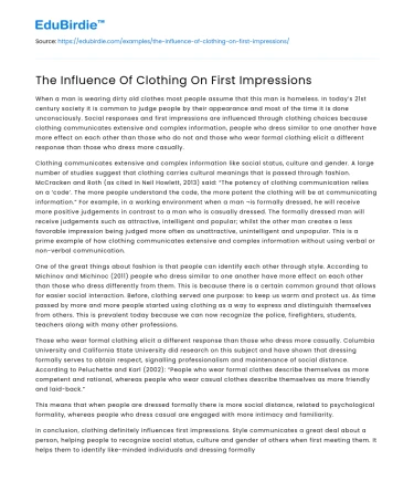 The Influence Of Clothing On First Impressions