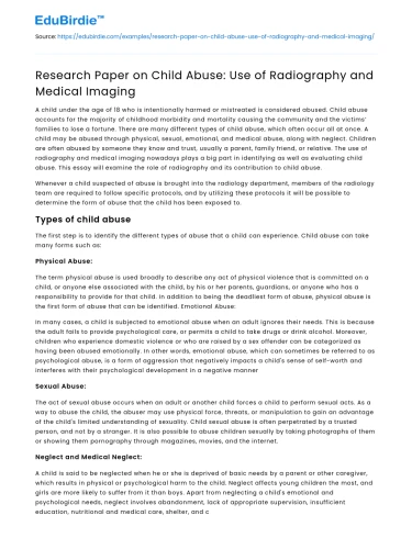 Research Paper on Child Abuse: Use of Radiography and Medical Imaging