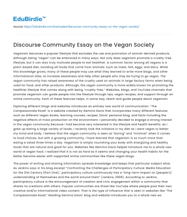 Discourse Community Essay on the Vegan Society
