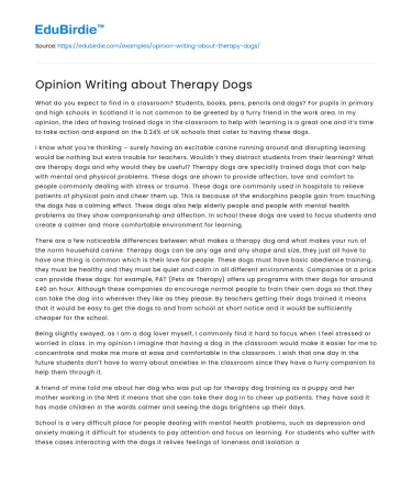 Opinion Writing about Therapy Dogs