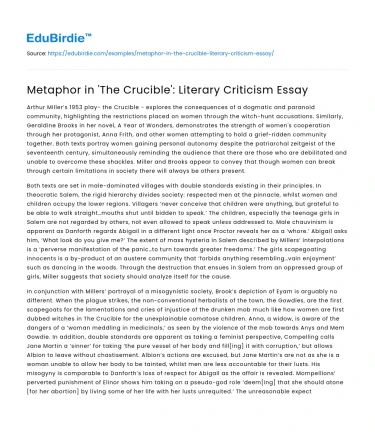 Metaphor in ‘The Crucible’: Literary Criticism Essay