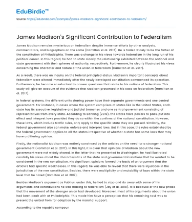 James Madison’s Significant Contribution to Federalism