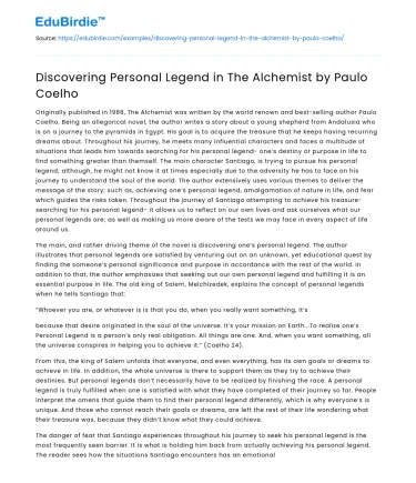 Discovering Personal Legend in The Alchemist by Paulo Coelho