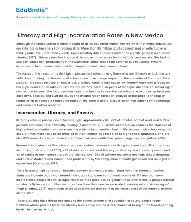 Illiteracy and High Incarceration Rates in New Mexico