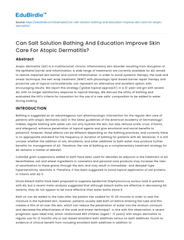 Improving Skin Care for Atopic Dermatitis with Salt Solution & Education
