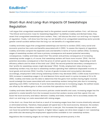 Short-Run And Long-Run Impacts Of Sweatshops Regulation
