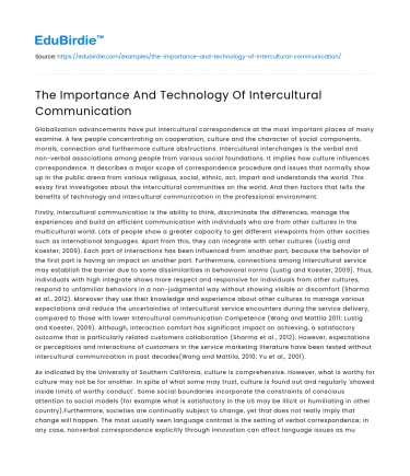 The Importance And Technology Of Intercultural Communication