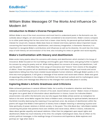 William Blake: Messages Of The Works And Influence On Modern Art