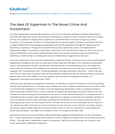 The Idea Of Superman In The Novel Crime And Punishment