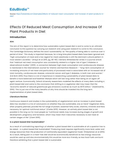 Effects Of Reduced Meat Consumption And Increase Of Plant Products In Diet
