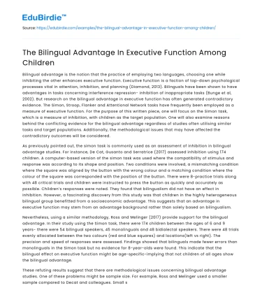 The Bilingual Advantage In Executive Function Among Children