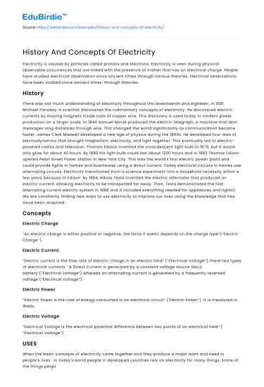 History And Concepts Of Electricity