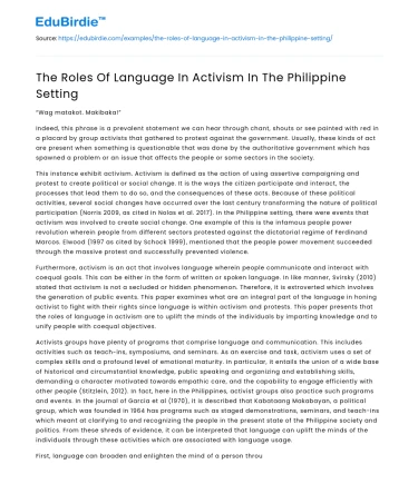 The Roles Of Language In Activism In The Philippine Setting