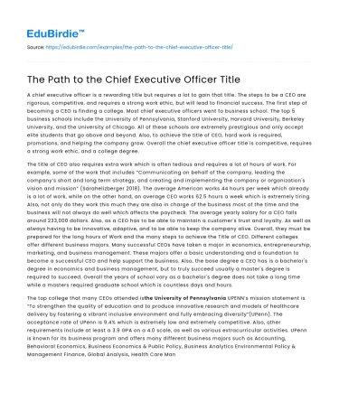 The Path to the Chief Executive Officer Title
