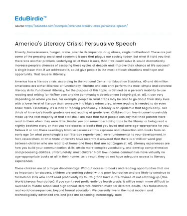 America’s Literacy Crisis: Persuasive Speech