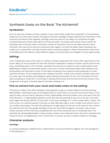 Synthesis Essay on the Book ‘The Alchemist’