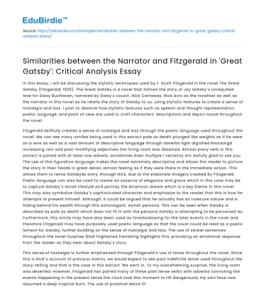 Comparing Narrator and Fitzgerald in ‘Great Gatsby’