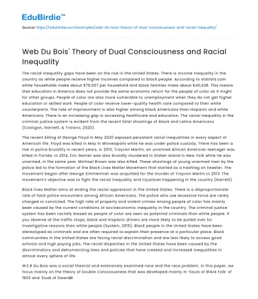 Web Du Bois’ Theory of Dual Consciousness and Racial Inequality