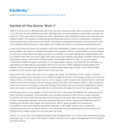 Review of the Movie ‘Wall-E’