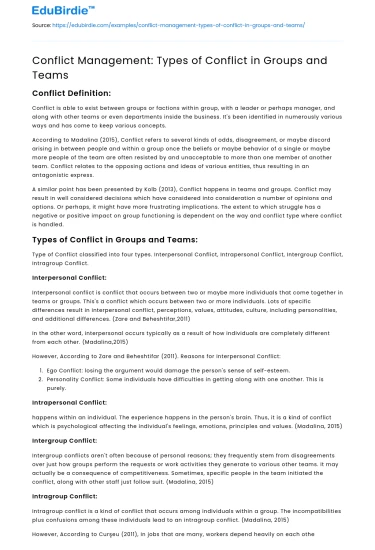 Conflict Management: Types of Conflict in Groups and Teams