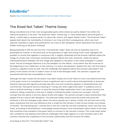 The Road Not Taken’ Theme Essay