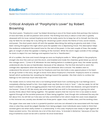 Critical Analysis of “Porphyria’s Lover” by Robert Browning