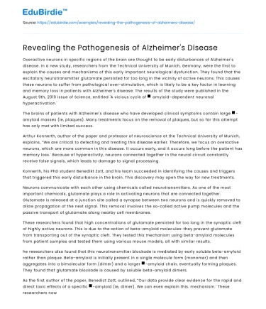Revealing the Pathogenesis of Alzheimer’s Disease