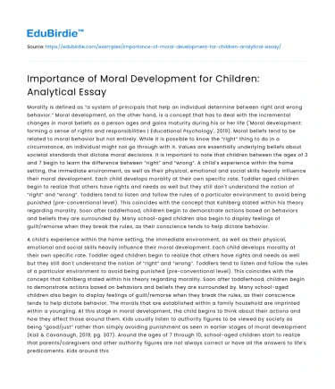 Importance of Moral Development for Children: Analytical Essay