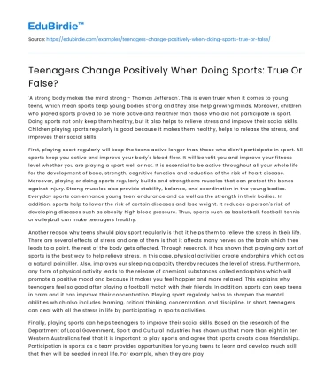 Teenagers Change Positively When Doing Sports: True Or False?