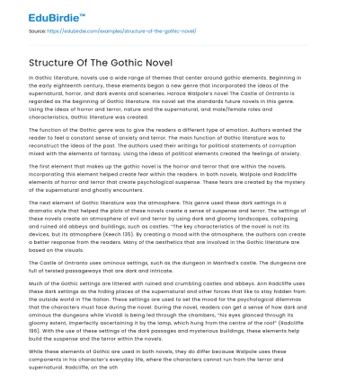 Structure Of The Gothic Novel