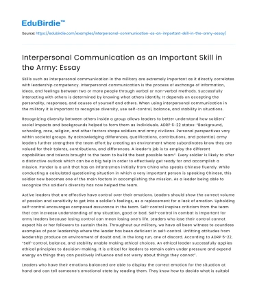Interpersonal Communication as an Important Skill in the Army: Essay