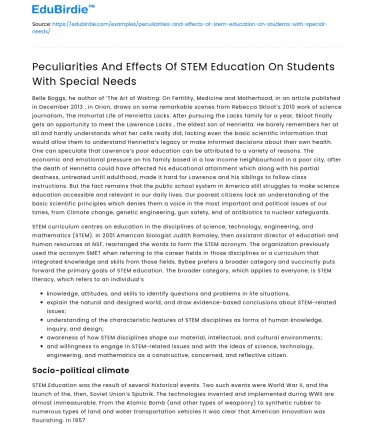 Peculiarities And Effects Of STEM Education On Students With Special Needs