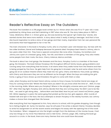 Reader’s Reflective Essay on The Outsiders