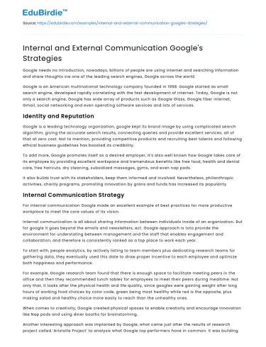 Internal and External Communication Google’s Strategies