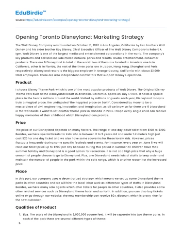 Opening Toronto Disneyland: Marketing Strategy