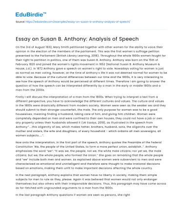 Essay on Susan B. Anthony: Analysis of Speech