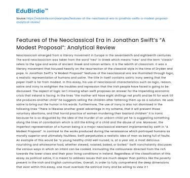 Neoclassical Features in Jonathan Swift’s “A Modest Proposal”