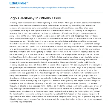Iago’s Jealousy In Othello Essay
