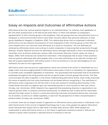 Essay on Impacts and Outcomes of Affirmative Actions
