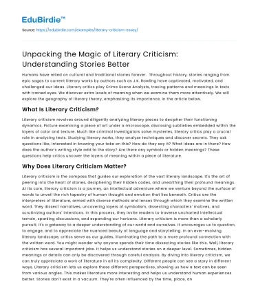 The Magic of Literary Criticism: Understanding Stories Better