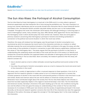 The Sun Also Rises: the Portrayal of Alcohol Consumption