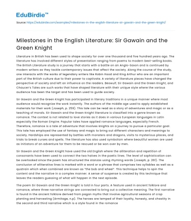 Milestones in the English Literature: Sir Gawain and the Green Knight