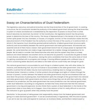 Characteristics of Dual Federalism